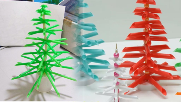 Cây thông Noel đơn giản từ ống hút nhựa không sử dụng